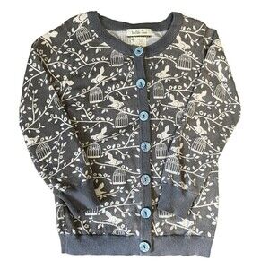 Matilda Jane Girls Button Up Cardigan Kids Size 4 Sweater Birds Cage Gray Long